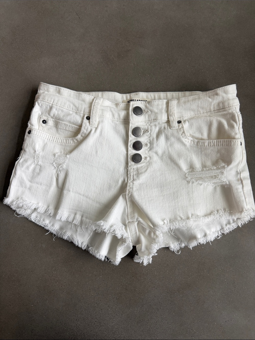 Billabong White Distressed Button-Front Denim Shorts